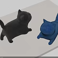 Black and Blue Cat Dolls Standing on White Surface with Playful Poses
