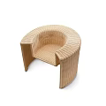 Pair Of Modern Rattan Leisure Chairs With Curved Armrests And Natural Rattan Finish