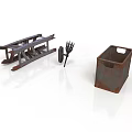 Rustic Vintage Rusted Farm Tools With Plow Fork And Metal Crate