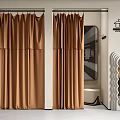 Modern Clothing Store Interior With Brown Curtains Fitting Mirror And White Walls