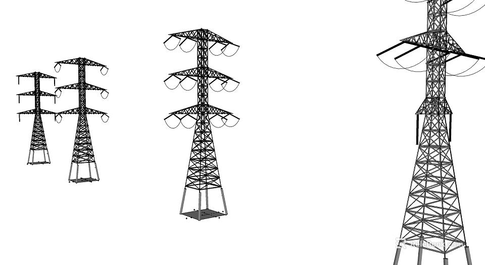 Industrial High Voltage Electrical Power Transmission Tower Structural Metal Framework Design 3d model 