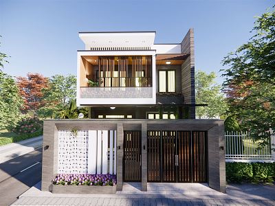 Modern single-family villa country house 3d model