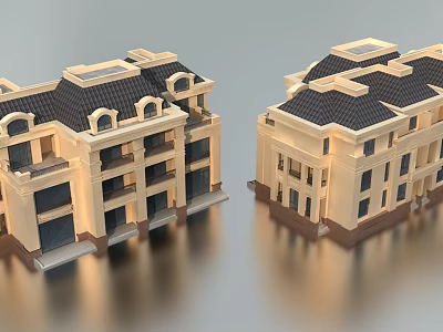 Semi detached Villa Exterior With Symmetrical Design Tiled Roof And Balconies 3d model
