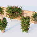 Lush Green Vines With Pink Flowers Covering Brick Wall And Pillars