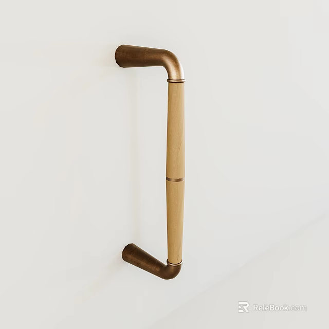 Sleek Brass Handle with Modern Design Mounted on White Wall Surface 3d model 