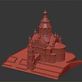 Intricate Religious Church Model With Red Architecture Green Dome Spires Golden Details And Green Lawns