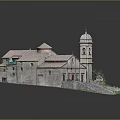 Traditional Stone Building With Red Tiled Roof Bell Tower Stone Steps And Greenery