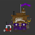 Wooden Cart With THE GREATEST JIMBOBO Sign Purple Flag Star Decorations And Red Small Car