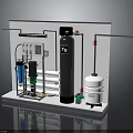 Industrial Processing Equipment System With Black White Tanks Pipes Valves And Control Panel
