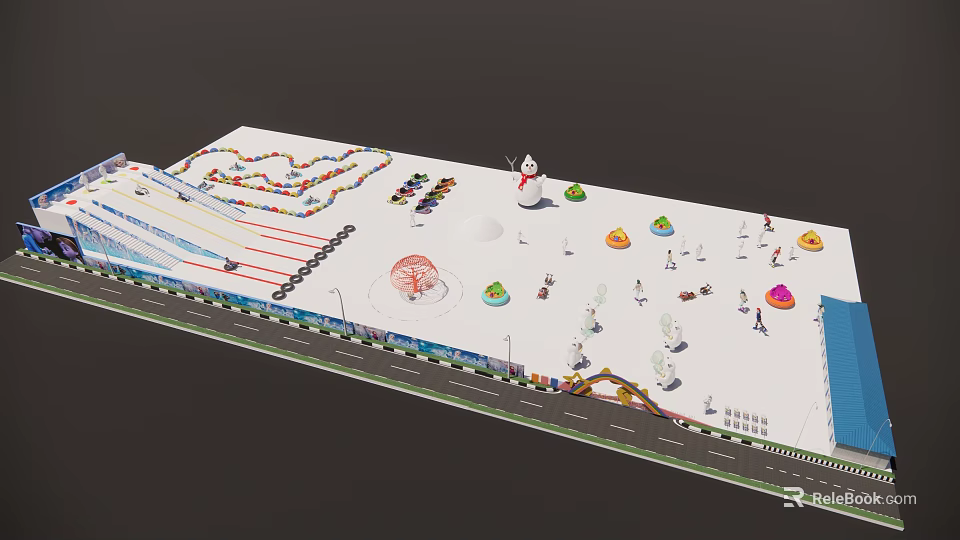 Fun Winter Amusement Park With Snow Slide Snowman Colorful Facilities And Play Area 3d model 