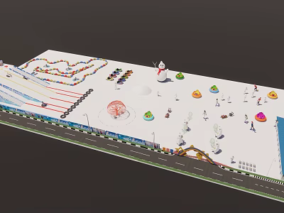 Fun Winter Amusement Park With Snow Slide Snowman Colorful Facilities And Play Area 3d model