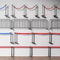 Various Types of Metal Fences with Red Blue Ropes in Indoor Setting