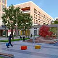 Courtyard Garden Landscaped Design Featuring Various Trees Plants Stone Pathways And Square Area