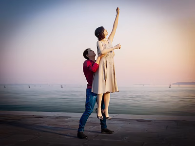Couple Sharing A Romantic Moment By The Seaside At Sunset 3d model