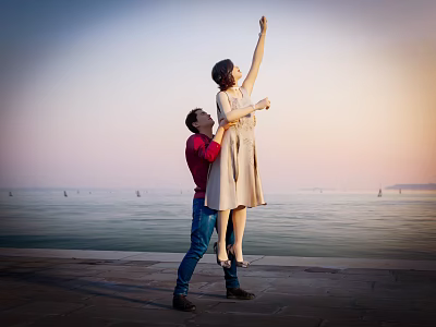Couple Sharing A Romantic Moment By The Seaside At Sunset 3d model