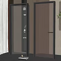 Modern Interior Featuring Vertical Stripe Glass Doors With Black Frames And Decorative Elements 3d model