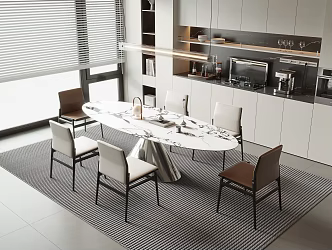 Modern Restaurant Stainless Steel UFO Dining Table Dining Chair Tea Bar Machine Enclosed Kitchen Supplies Oven Refrigerator Chandelier 3d model