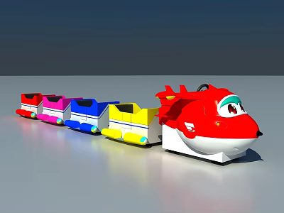 Toy Train Play Set with Red Airplane Head and Colorful Red Pink Blue Yellow Carriages 3d model