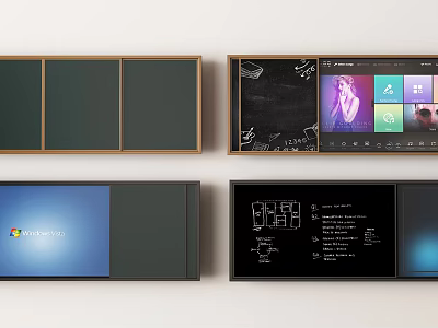 Versatile Wall Panels With Chalkboard Art App Icons Microsoft Teams Interface And Technical Drawings 3d model