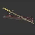 Glowing Sword with Blue Handle and Transparent Blade on Black Background and Reflection Effects