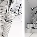Elegant Staircase With Wrought Iron Railing And Marble Steps Design 3d model