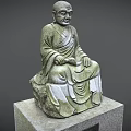 Detailed Traditional Stone Carved Buddhist Monk Sitting Statue On Square Pedestal