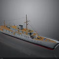 Vintage White Orange Red Cruise Ship With Deck Mast And Chimney Design