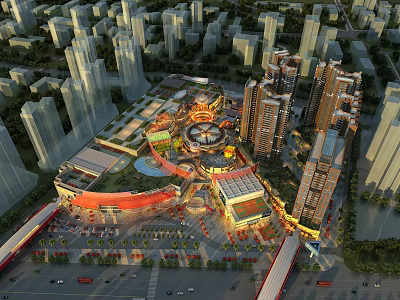 Modern Residential Buildings with Commercial Area High-rise Structures Urban Landscape Lighting and Plaza 3d model