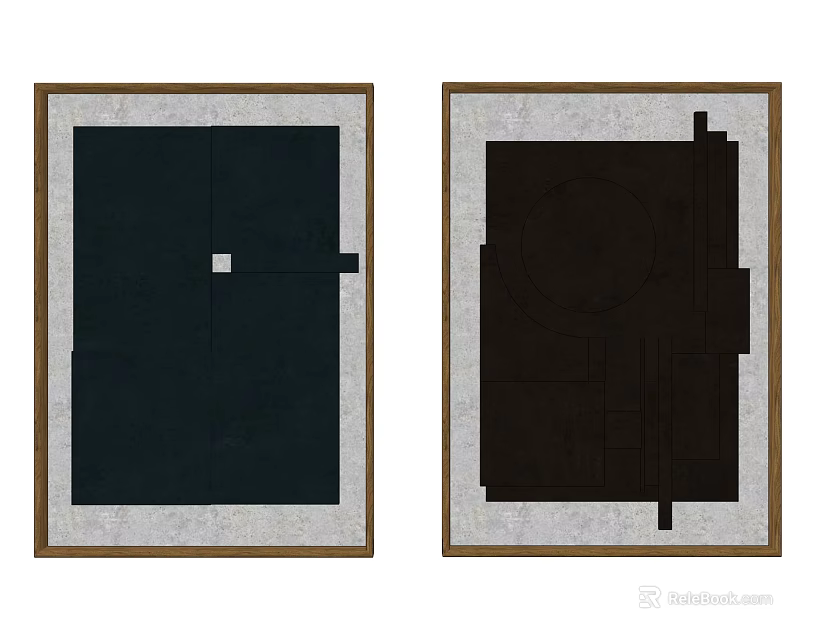 Abstract Framed Decorative Art With Navy Blue Background White Square Dark Brown Black Geometric Patterns 3d model