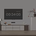 Modern Wooden White TV Stand With Lamp Fruit Bowl Decor Light Wall And Tall Cabinet