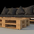 Wooden Pallet Double Sofa With Dark Cushions And Matching Coffee Table