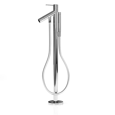 Modern Chrome Polished Faucet With Sleek Curved Structure And Tall Spout Design 3d model