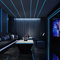 KTV Interior With Neon Lights Large Screen Singing People And Tables With Wine Glasses