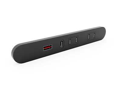 Black Modern Switch Panel With USB Ports And Power Outlets 3d model