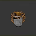 Orange Rattan Hanging Chair With Yellow And Black White Striped Cushions