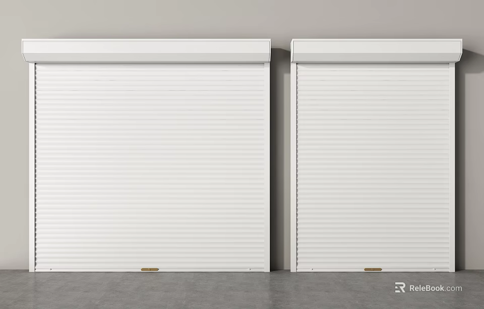 White Indoor Roller Shutters With Two Panel Design And Gray Floor Background 3d model 