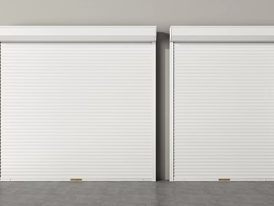 White Indoor Roller Shutters With Two Panel Design And Gray Floor Background 3d model