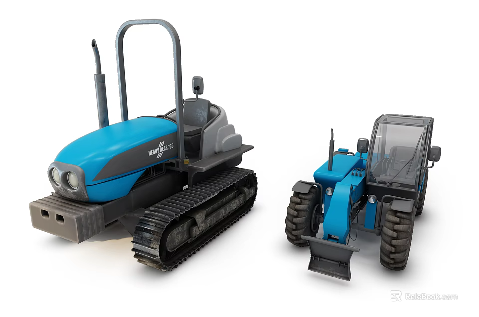 Blue Farmtrac Heavy Duty Utility Vehicles With Tracks And Front Bucket 3d model 