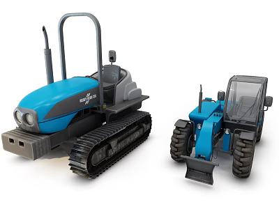 Blue Farmtrac Heavy Duty Utility Vehicles With Tracks And Front Bucket 3d model