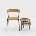 Modern Rattan Dining Chair With Metal Legs And Glass Top Side Tables