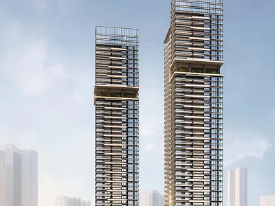 Modern High Rise Buildings Featuring Glass Windows And Balconies In Urban Skyline 3d model
