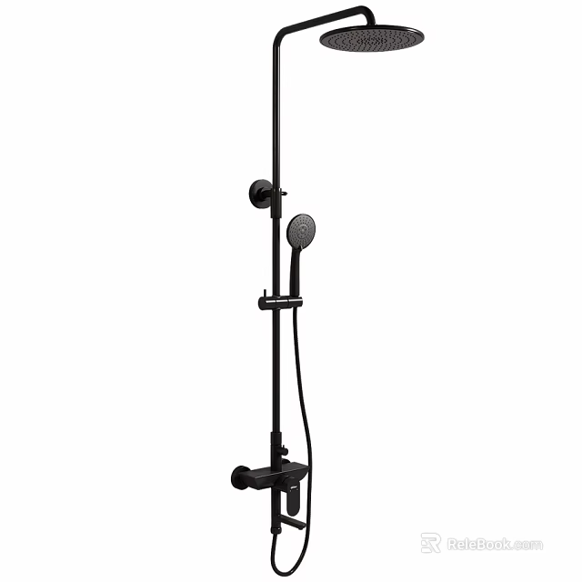 Black Shower Faucet System With Handheld Sprayer And Fixed Head 3d model 