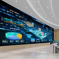 Modern Intelligent Monitoring Room With Large Digital Screens Control Workstations And Data Visualization