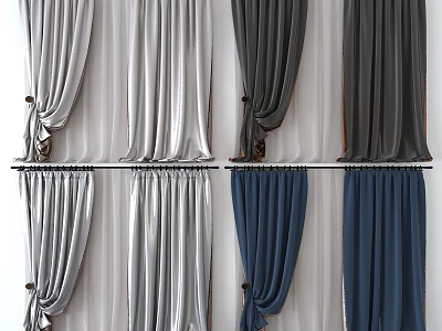 Stylish Window Curtains In Gray Dark Gray And Blue For Home Decor And Window Treatment 3d model