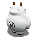Chubby White Sheep Game Character With Brown Horns And Chinese Xi Symbol