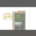 Office Hallway With Glass Doors Wooden Frame And Wall Signage On Tiled Floor