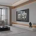 Modern Living Room Interior With TV Wall Wooden Accents Coffee Table And Green Plant