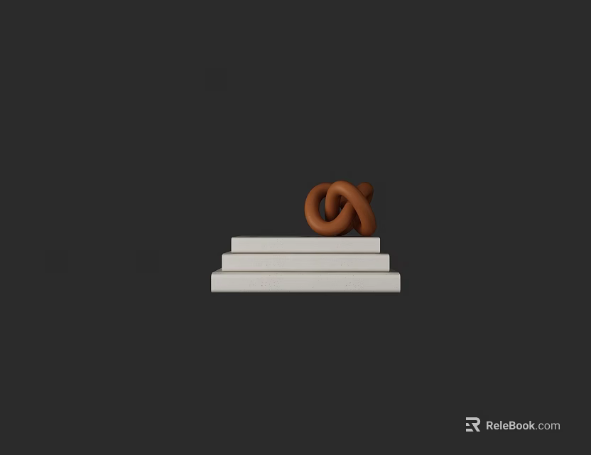 Magazine Display on White Steps Featuring Brown Decorative Knot and Dark Gray Background 3d model 