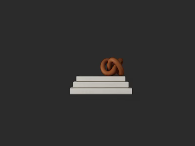 Magazine Display on White Steps Featuring Brown Decorative Knot and Dark Gray Background 3d model