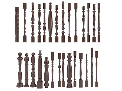 Various Styles Of Decorative Wooden Balusters For Staircase And Home Use 3d model